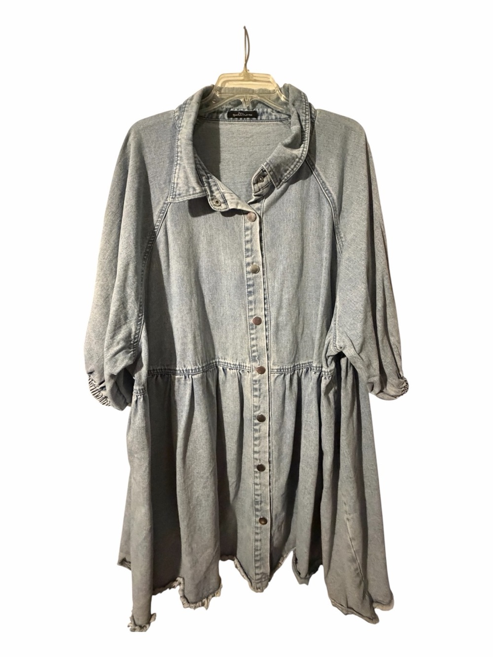 Washed Denim Button-Front Midi Dress - Light Gray